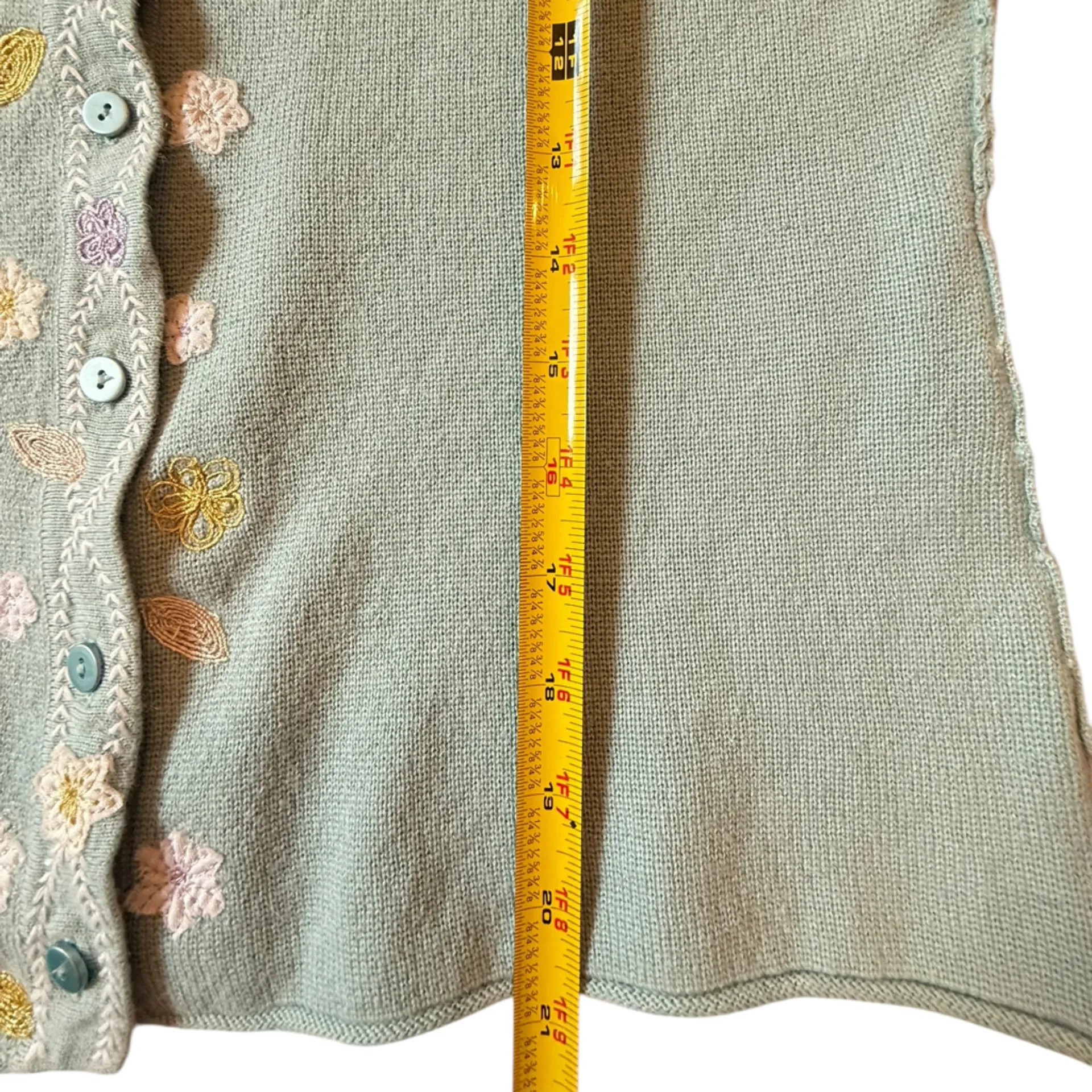 Woolrich Mint Green 3/4 Length Sleeves Floral Embroidered Button Up Medium - Image 10