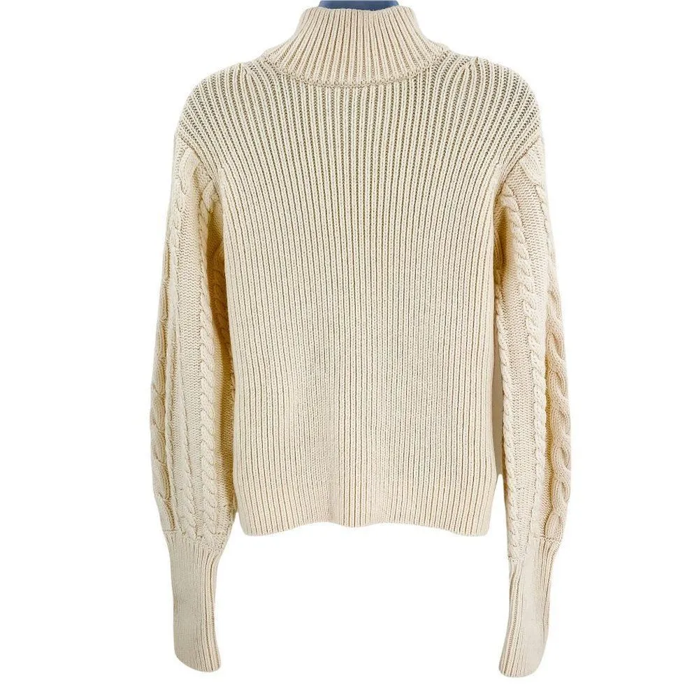 Caroline Constas Chunky Knit Bishop Puffed Sleeve Turtleneck Sweater Large - Image 81