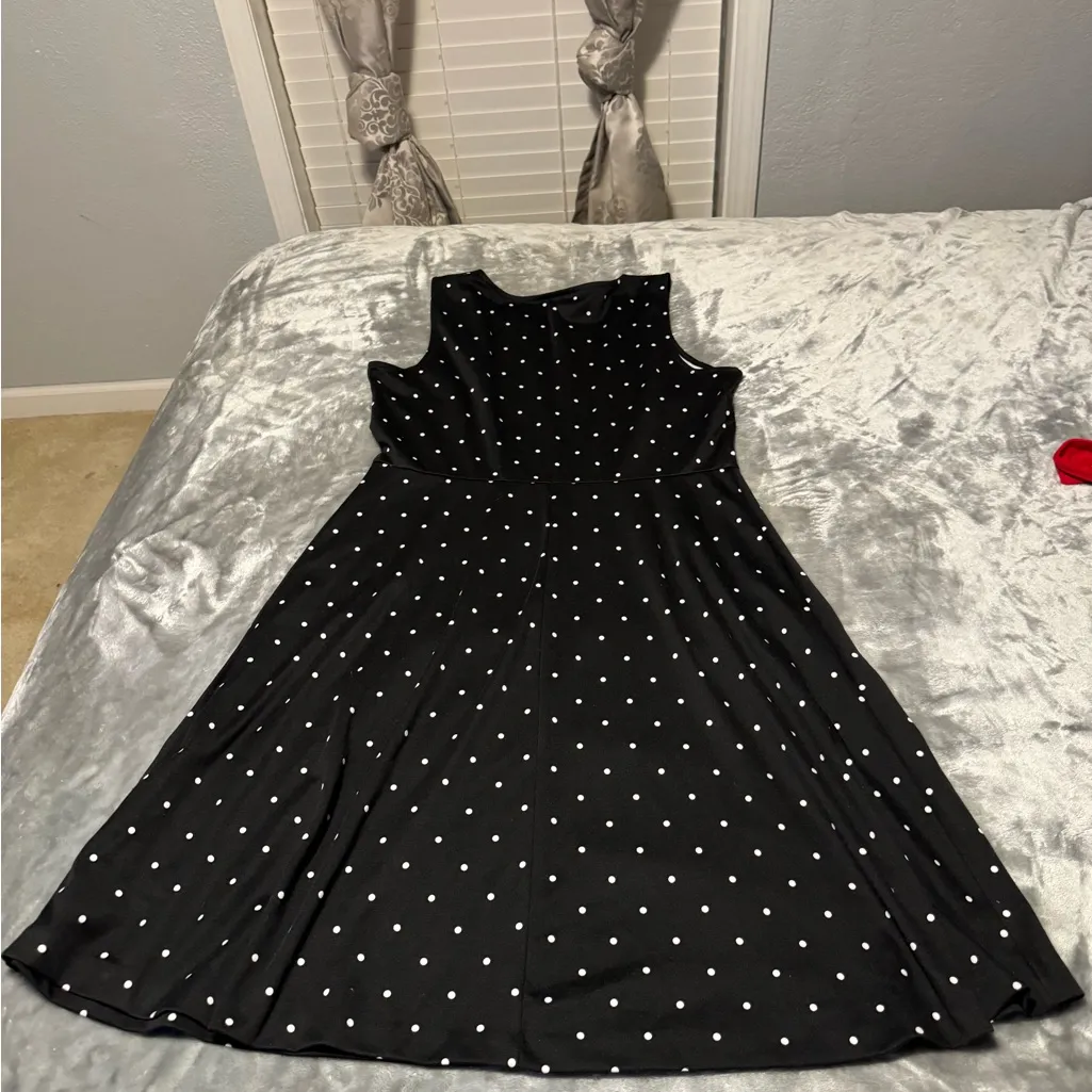 Talbots Black and White Polka Dot Midi Dress - Image 2