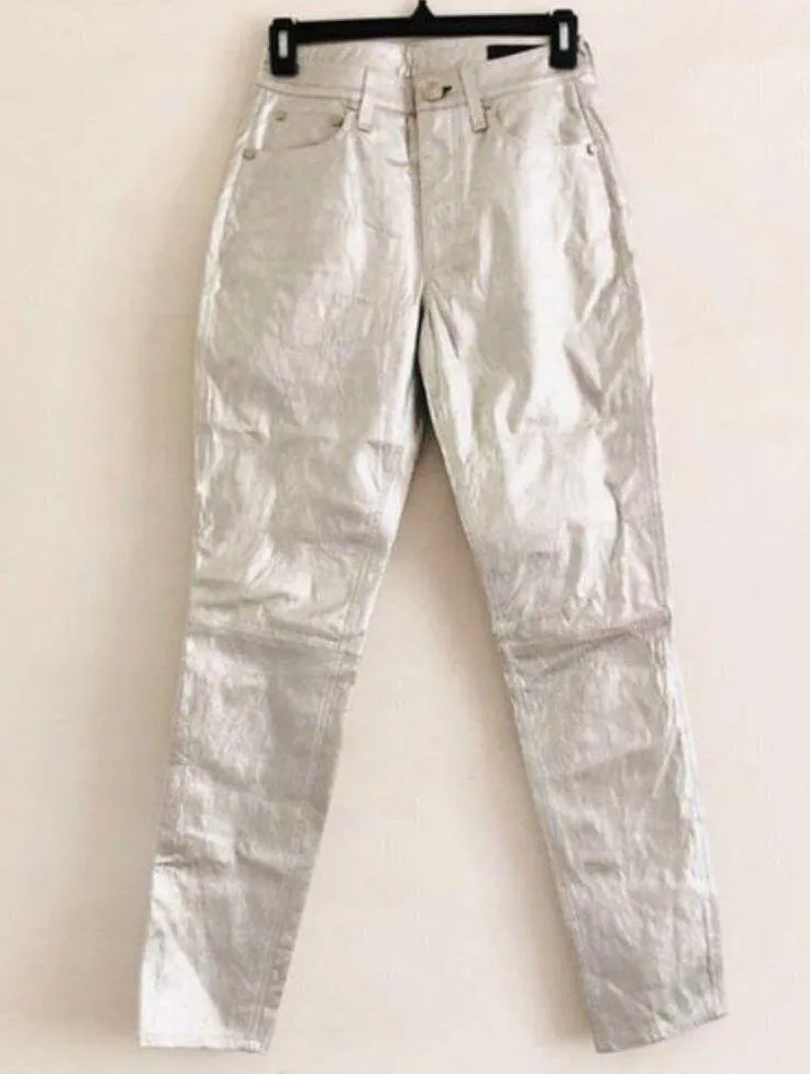 rag & bone Leather Pants 23 NWT Silver Metallic Contemporary Space Dress Event - Image 4