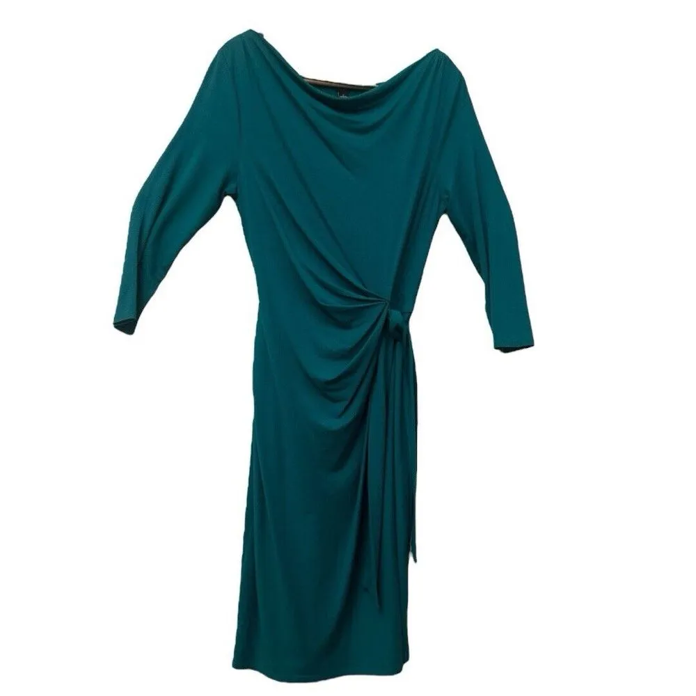 Ann Taylor Woman's Teal Cowl Neck Sheath Dress Size‎ Small - Image 4