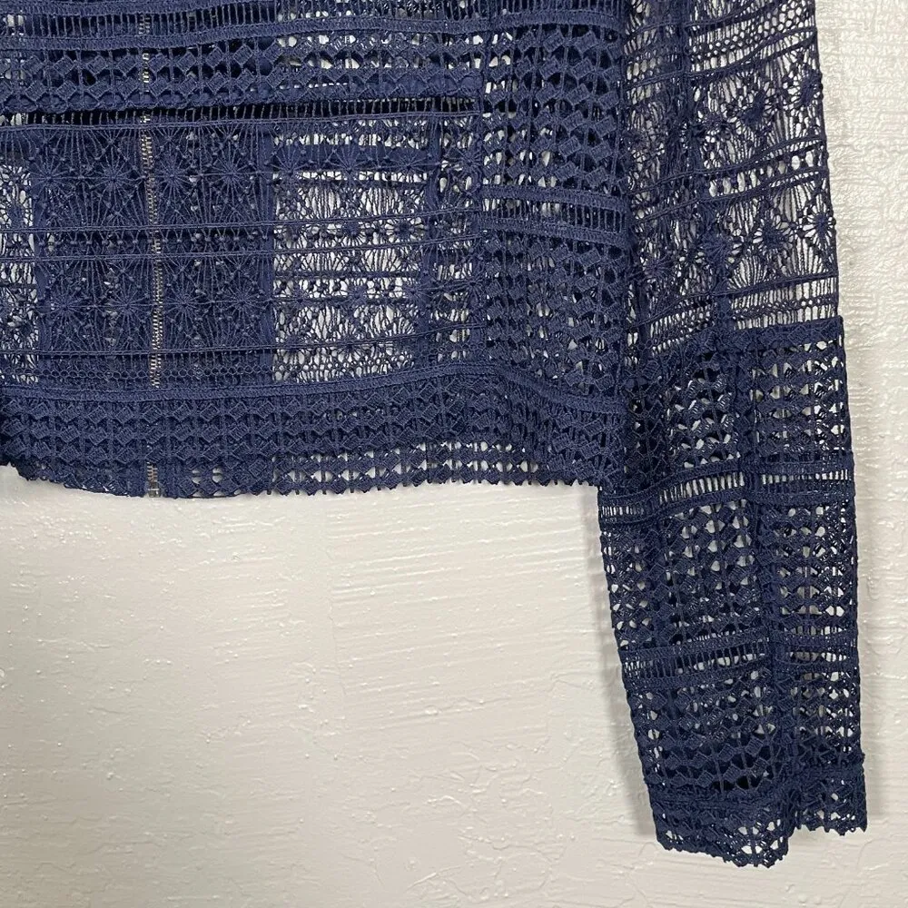 Diane Von Furstenberg Women 6 Navy Blue Arlette Lace Cropped Jacket Front Zip - Image 7