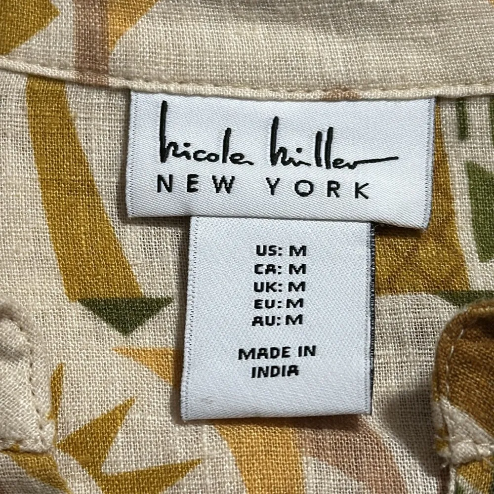 Nicole Miller NEW YORK women’s medium v-neck tie front linen button up blouse - Image 7