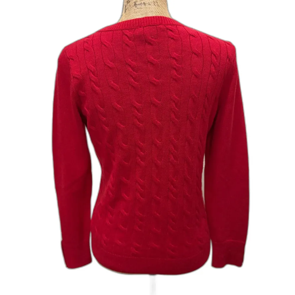 Talbots Crewneck Cable Knit Sweater Red Classic Heritage Lambswool Blend Size MP - Image 3