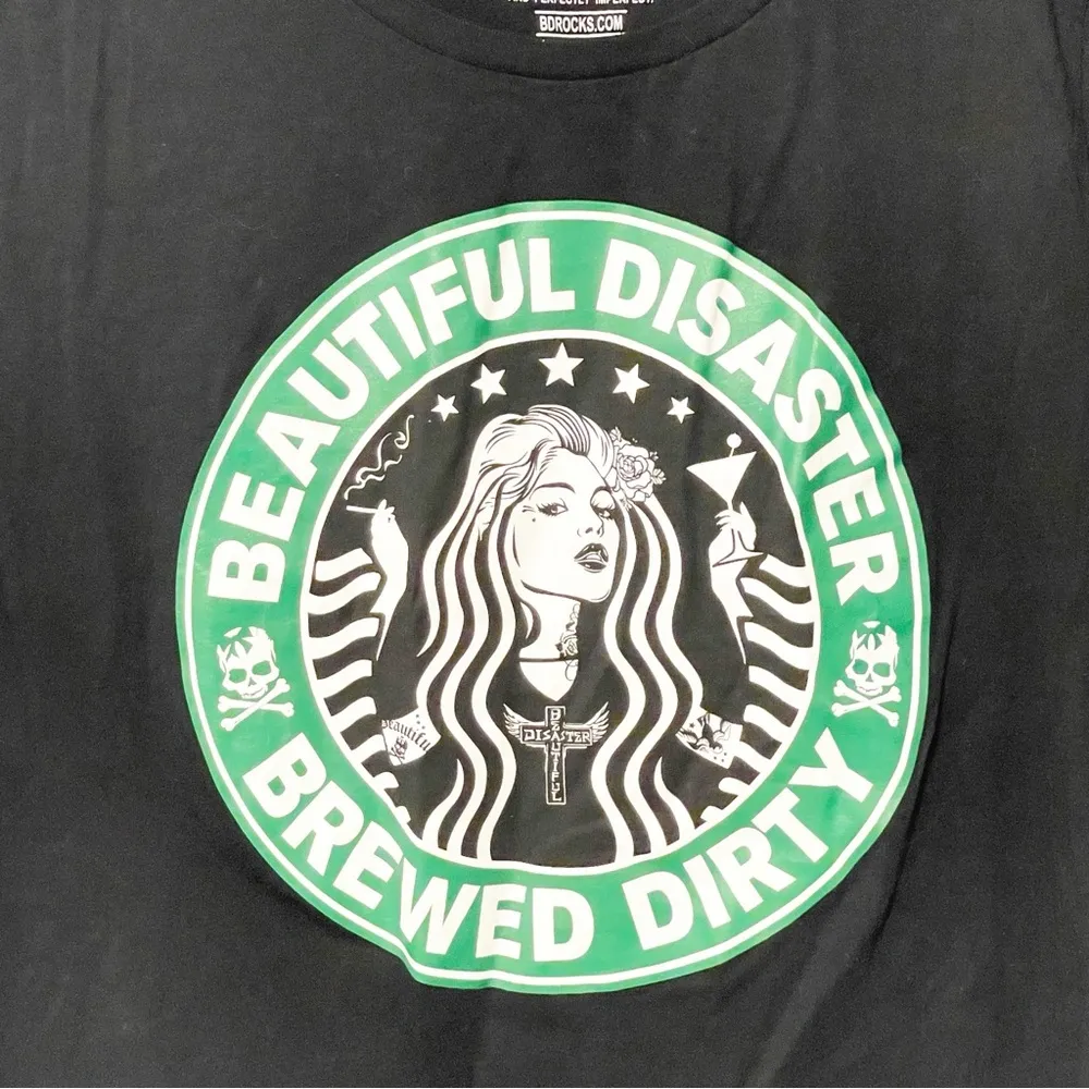 Beautiful Disaster Plus Size 1X Fight Club Brewed Dirty Coffee Short Sleeve Top Black - Image 2