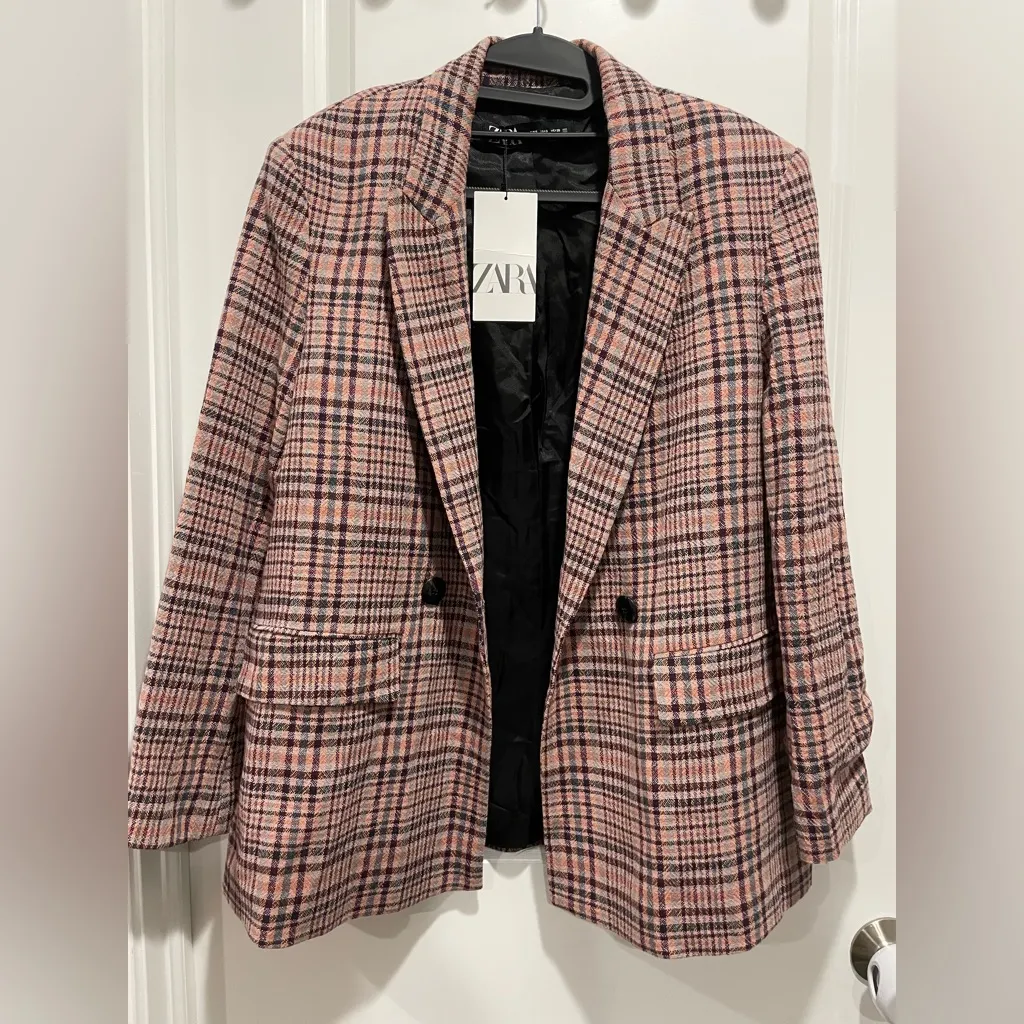Zara Multicolor Oversized Plaid Wool Blend Blazer Size Small - Image 4