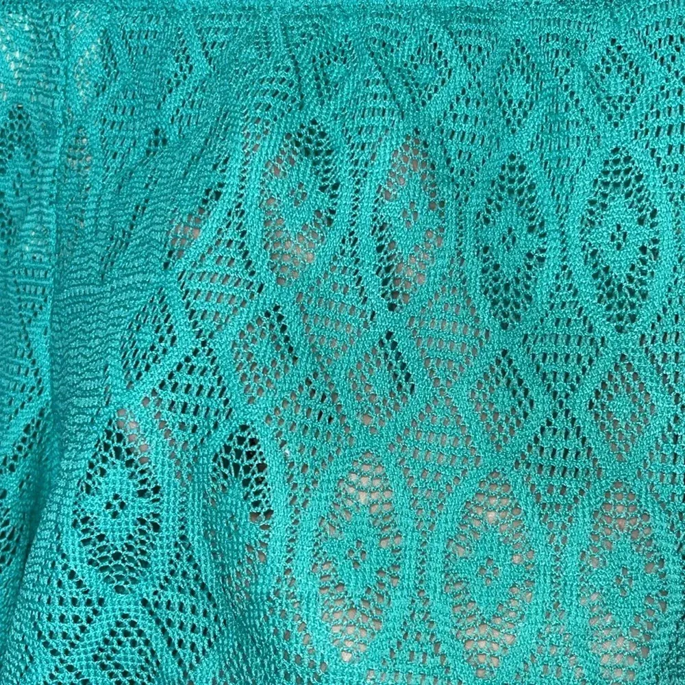 NWT crochet beach shorts lightweight see through teal swim cover up medium Blue - Image 3