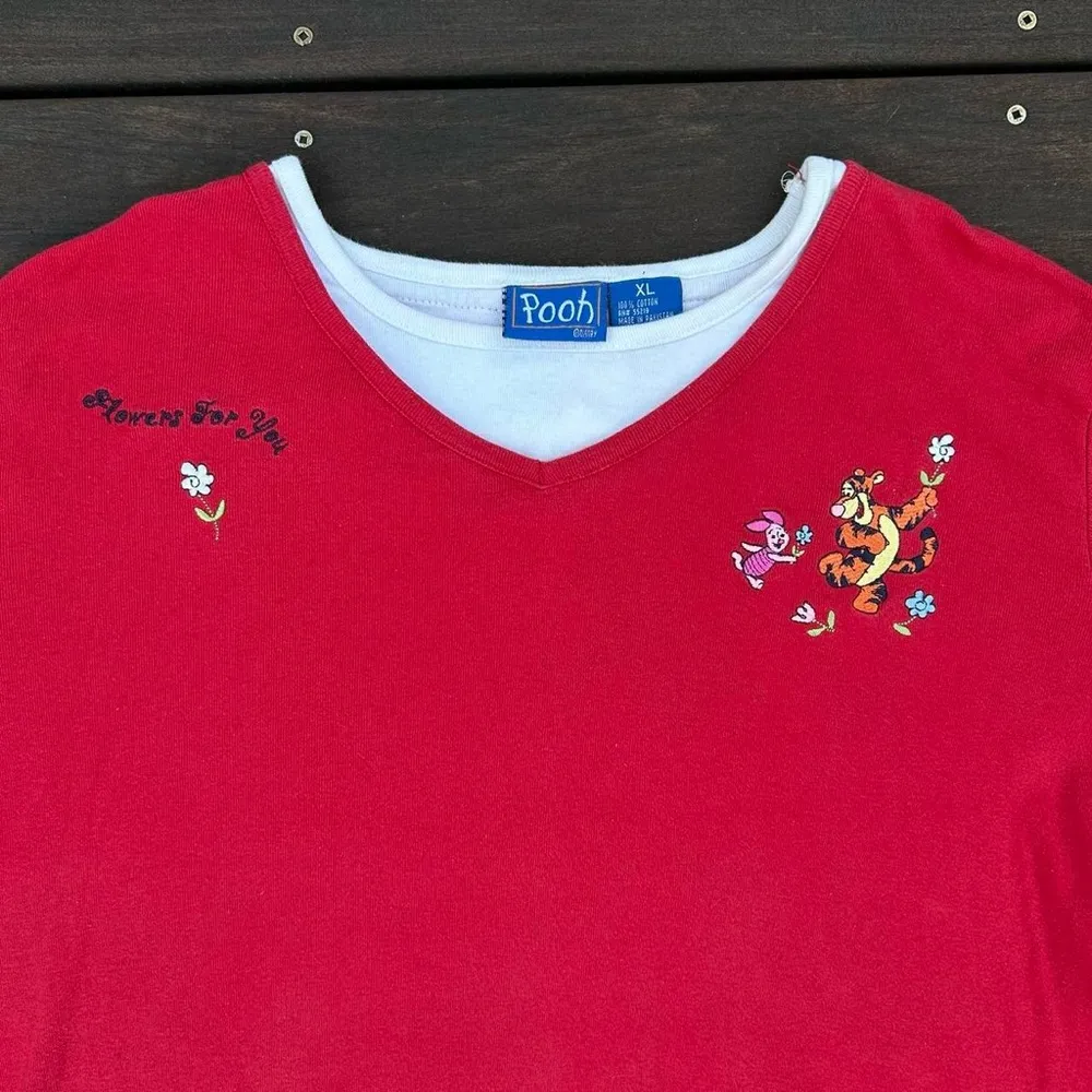 Disney Winnie the Pooh Red/White Layered Embroidered Tigger and Piglet - Image 2