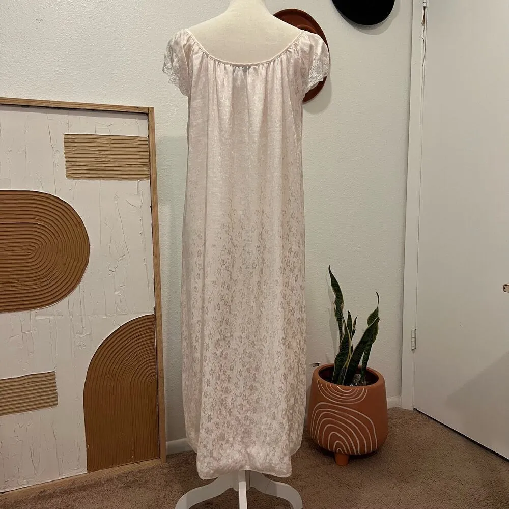 Oscar de la Renta Vintage  Pink Floral Inlay Lace Trim Sleeve Midi Slip Dress - Image 2