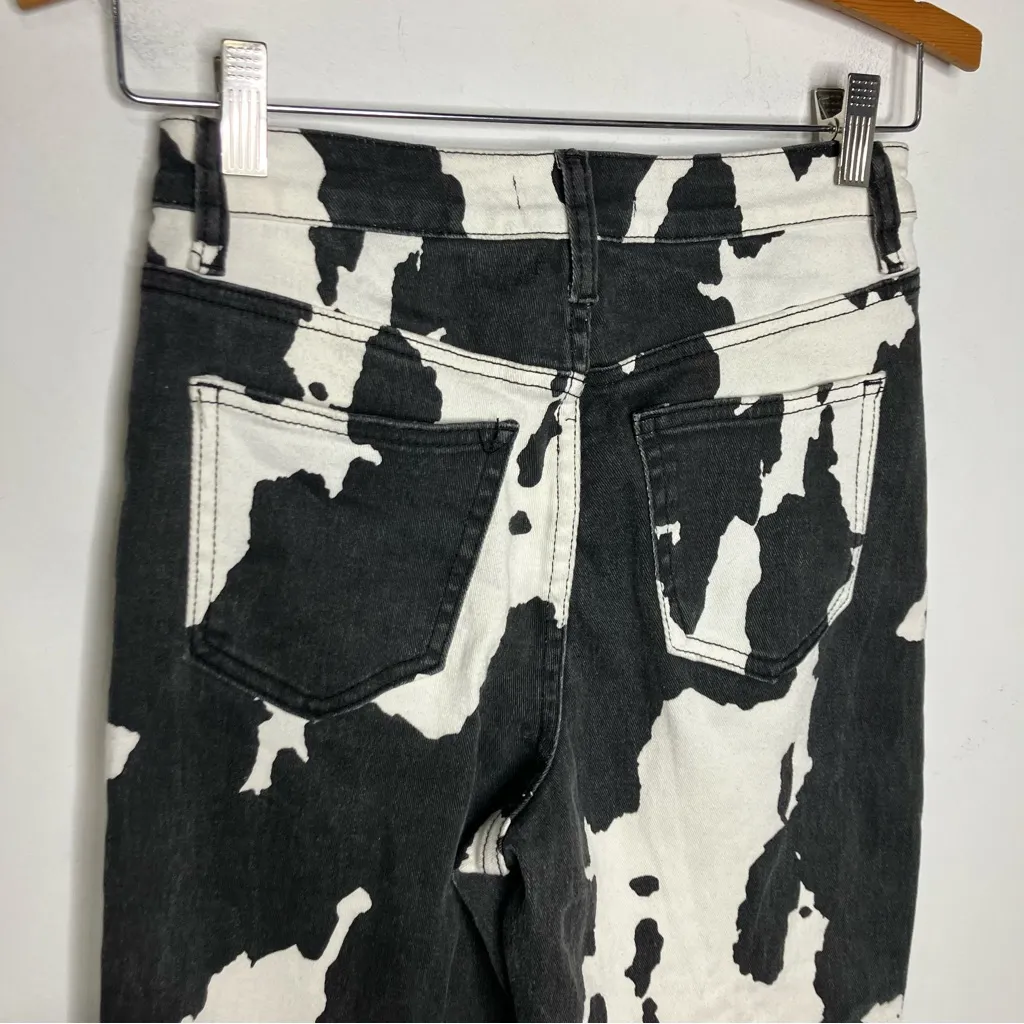 Machine cow print jeans straight fit black white trendy animal farm women’s‎ 26 - Image 5