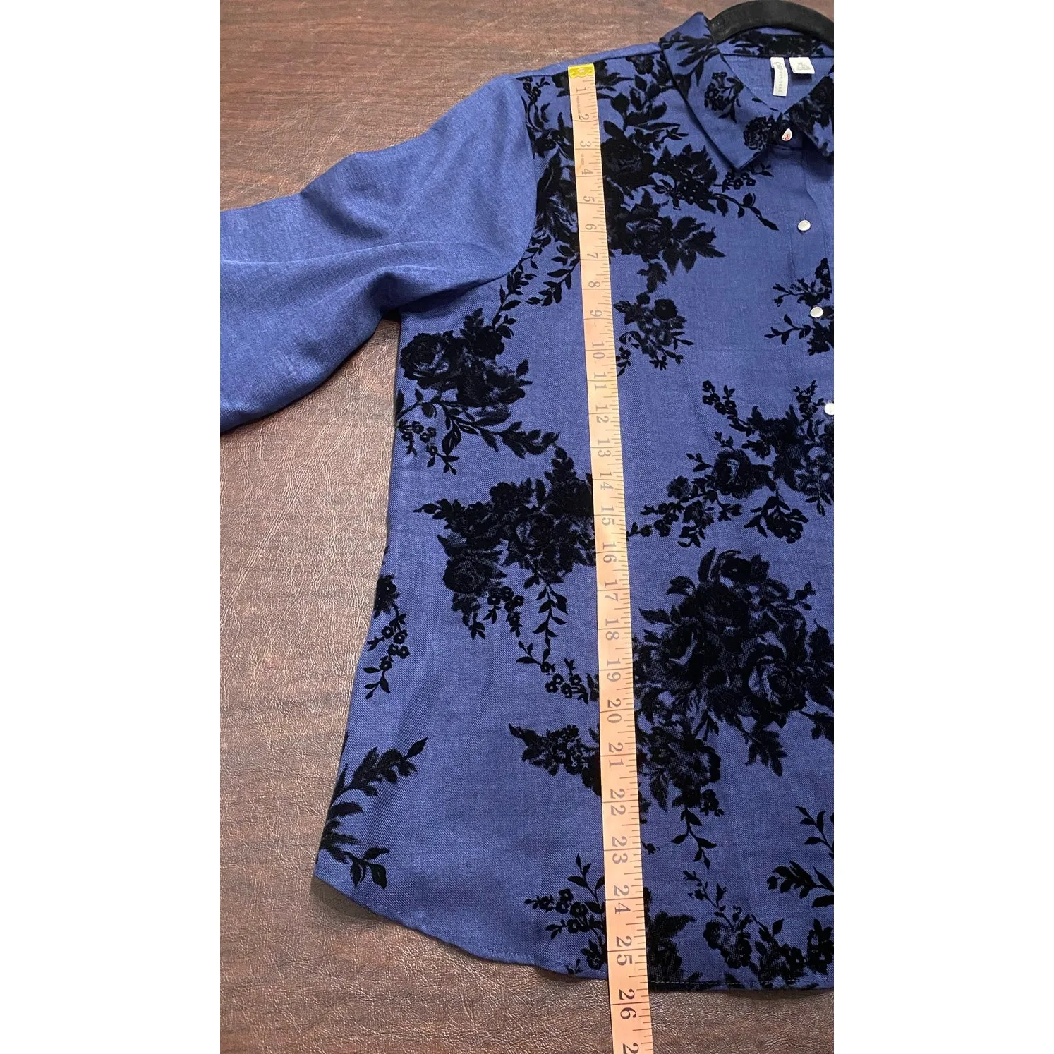 Cato Blue Floral‎ Burnout Velvet Button Down Shirt Blouse XL - Image 6