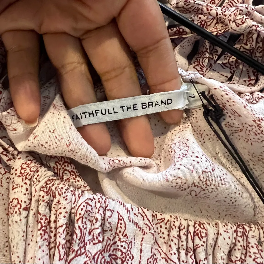 Faithful The Brand Pink & Red Floral Print Halter Midi Dress Side Slits Size L - Image 10