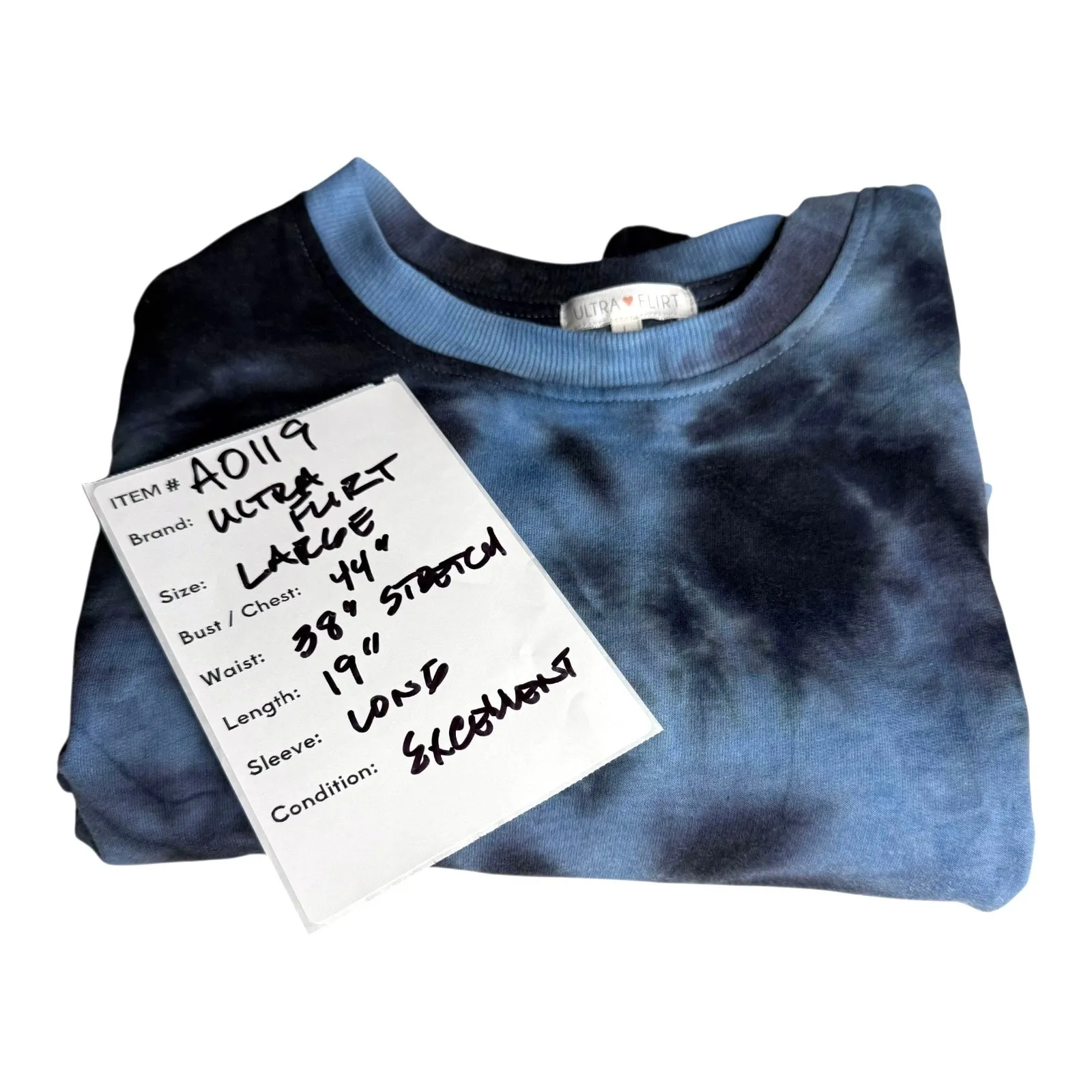 Ultra Flirt Cropped Crewneck Tie Dye Sweatshirt Junior L Long Sleeve Blue Gray - Image 7