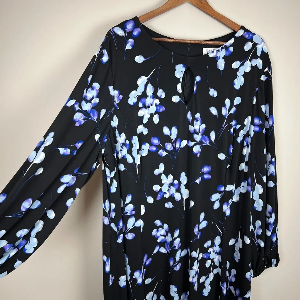 Sabrina Collective Midi Dress 4X Black Purple Floral Sheath Keyhole Long‎ Sleeve - Image 8