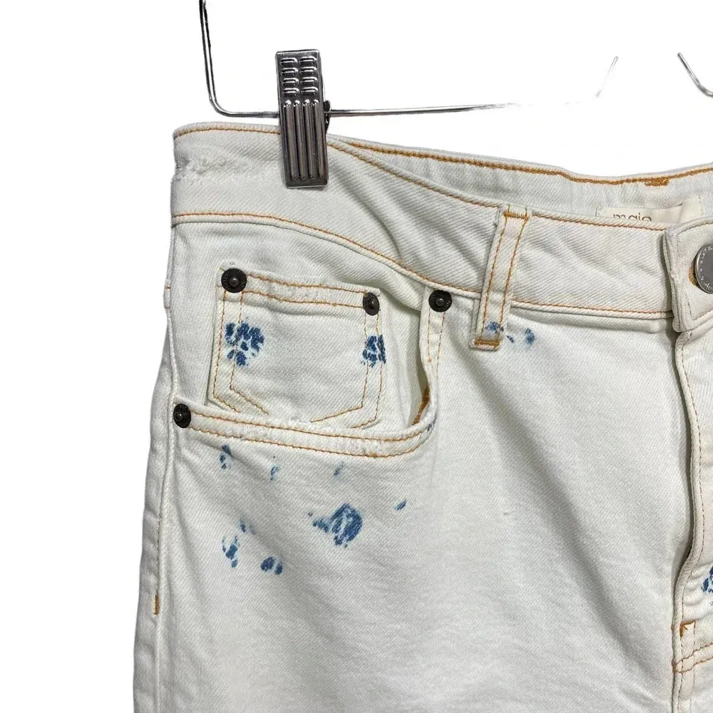 Maje Acid Wash Straight‎ Leg Jeans White Denim Size 40 / US 8 - Image 9