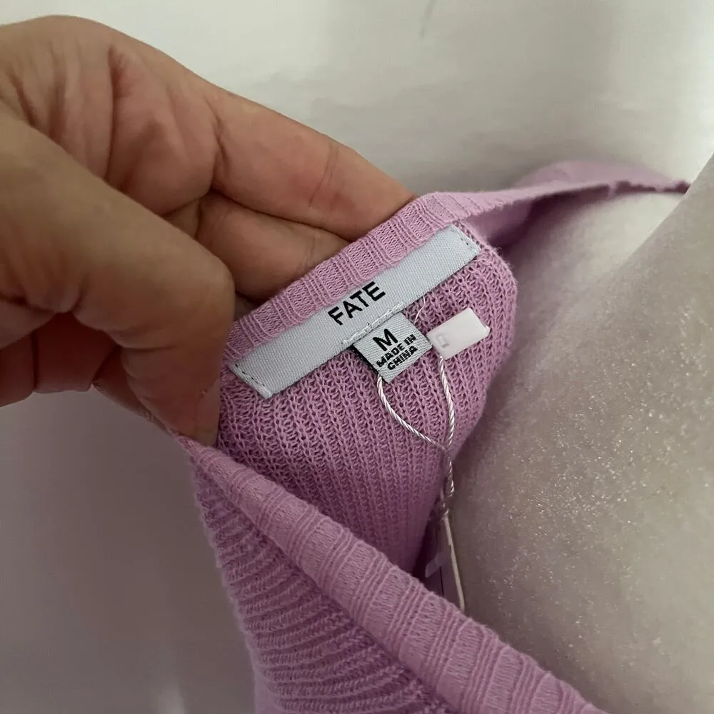 FATE Tie Dye Wrap Back Womens Sweater Sz M Purple Hippie Cotton Balloon New - Image 9