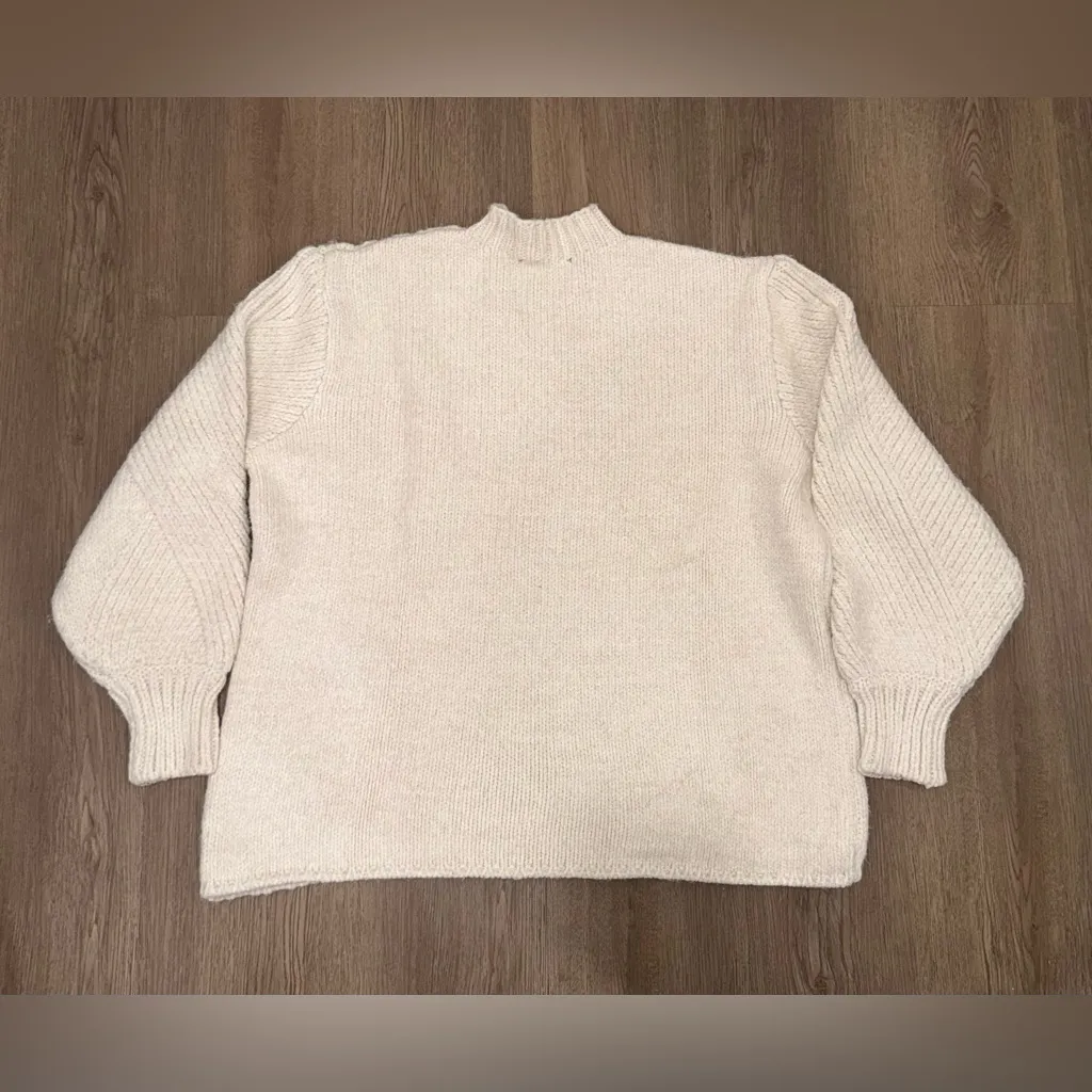 Zara Cream Mock Neck Chunky Novelty Knit Sweater Balloon Sleeves Size Small - Image 5