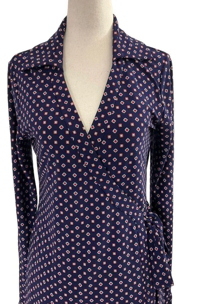 Tommy Hilfiger Blue Long Sleeve Knee Length Wrap Around Dress Size 6 | 48-30 - Image 3