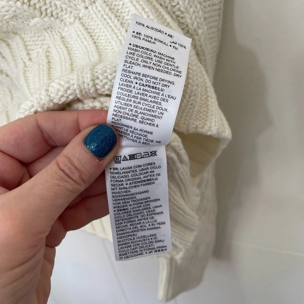 Amazon Essentials Cable Knit Sweater Ivory Cotton Crewneck Women’s Size S - Image 9