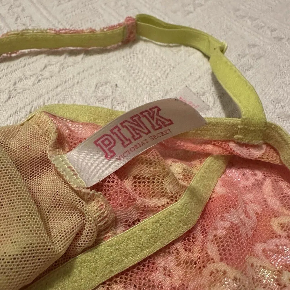 PINK Victoria’s Secret Yellow Pink Lace Bralette Women’s Sz M Medium - Image 5