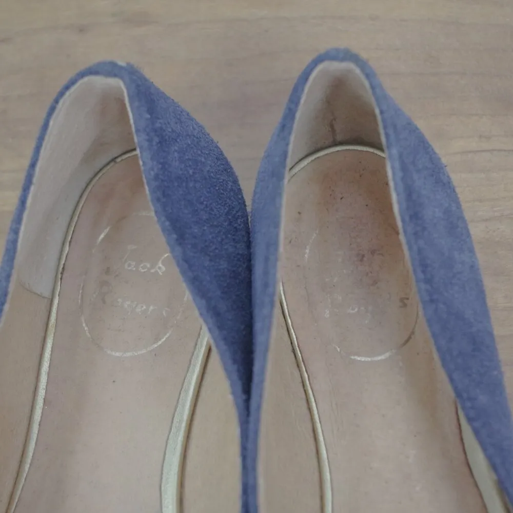 Jack Rogers  Rebecca Blue Suede Gold Embellished Flats Size 7M - Image 6