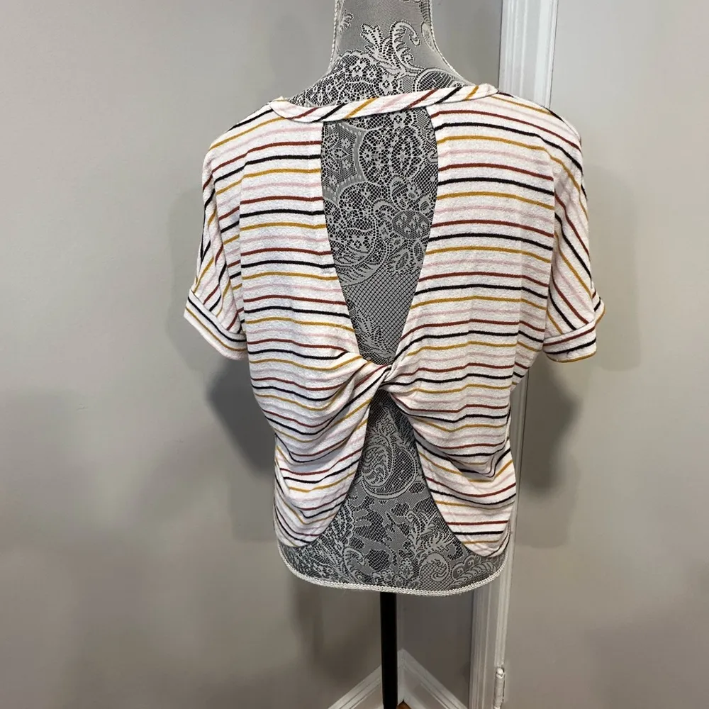 Lulus Terry Cloth Striped Open Twist Back Oversized Flowy Cap Sleeve Top. XS - Image 2