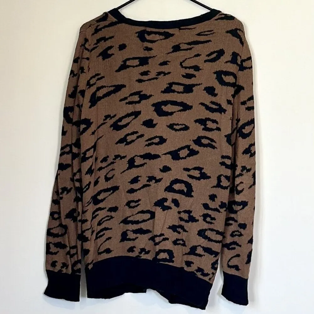 Zara Knit Oversized Leopard Animal Print Cardigan - Medium - Image 4