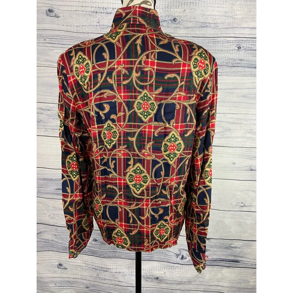 Vintage Talbots Button Up Plaid Shirt Womens 6 Holiday Flannel Rayon Wool USA - Image 3
