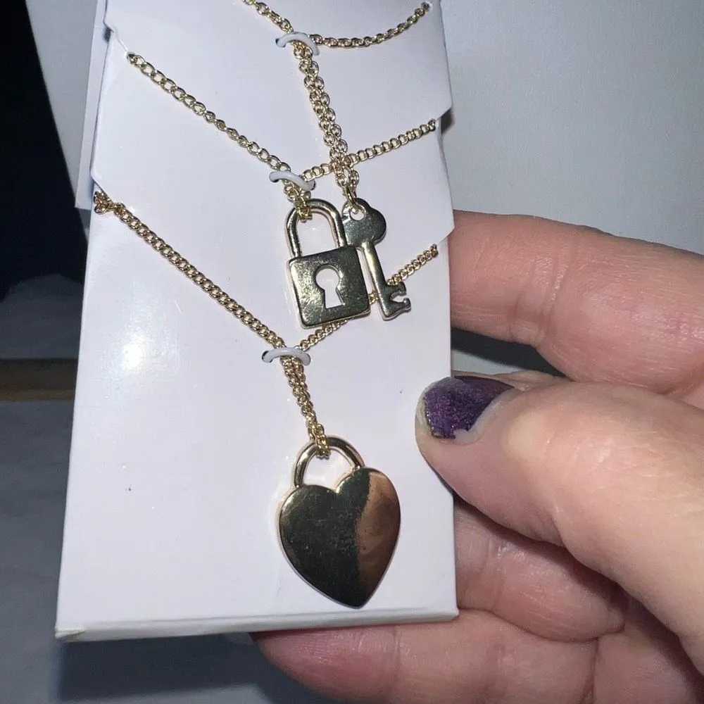 Set of Three Gold Tone Charm‎ Necklace Set - Image 3