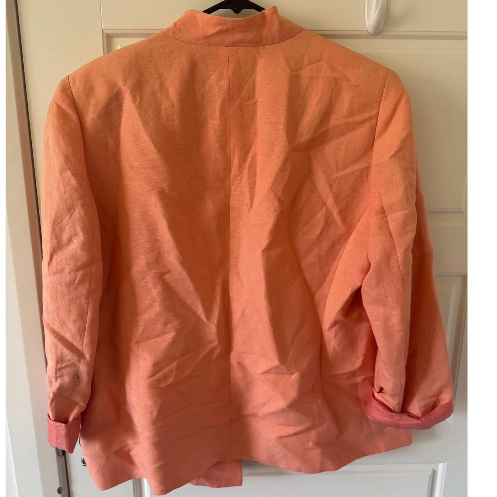 Kasper Womens Linen Peach Pink Satin Lined Open Front Lapel Blazer sz 16P Career - Image 4