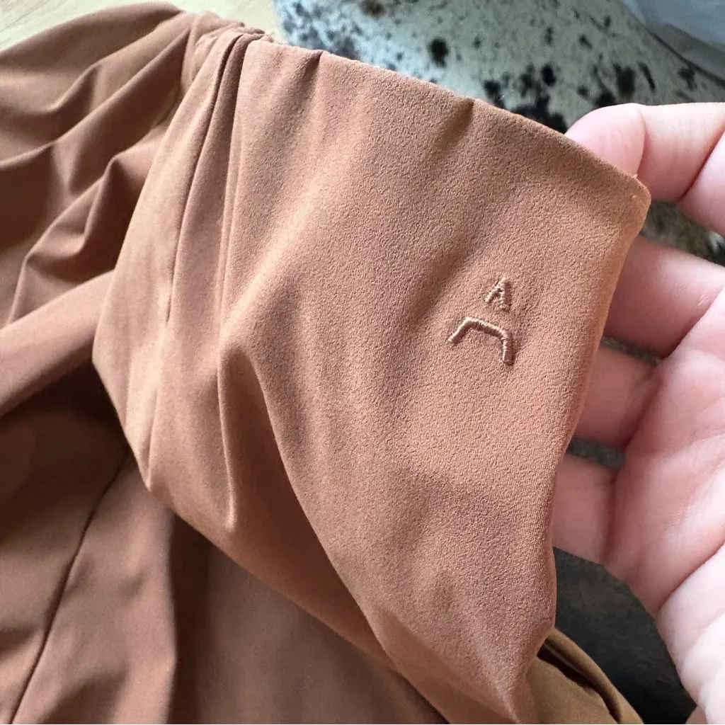 ADAY Line Up Pant Satin Trouser Almond Cognac Brown Tapered Straight‎ Leg Size M - Image 9