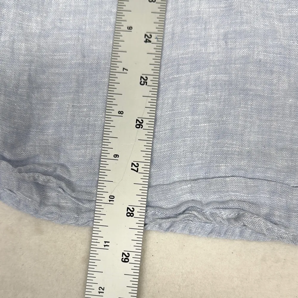 Tahari Blue Linen Blouse Tunic Notched Collar Relaxed Fit V-Neck Career Business - Image 9