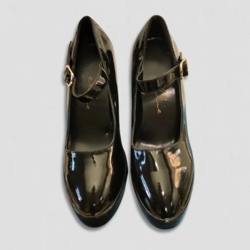 Ellie 300-Eden Maryjane Chunky Platform Peep-Toe Patent Leather Black sz US 6.5 - Image 2