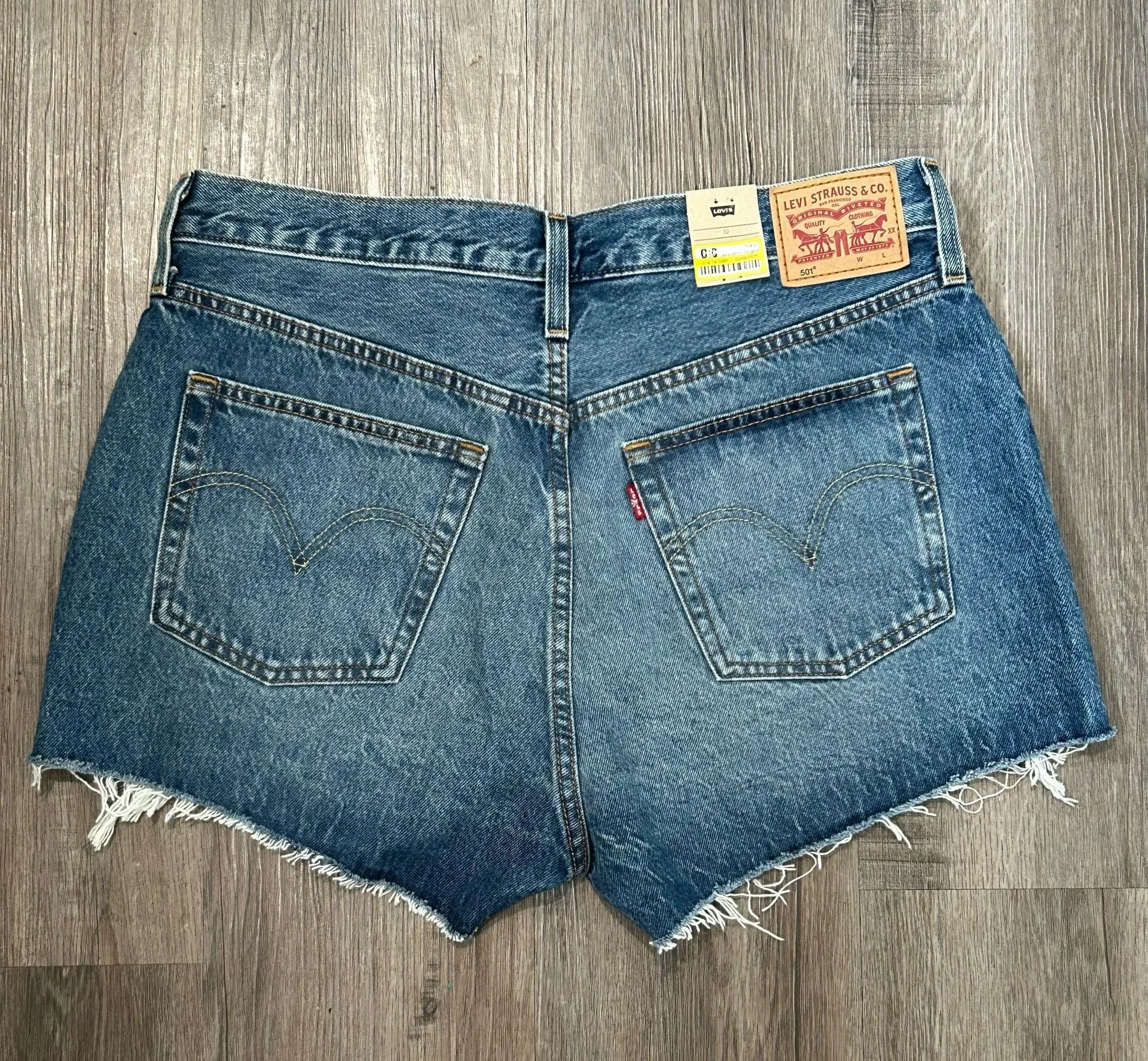 Levi's 501 High Rise Blue Distressed Denim Shorts - Image 2