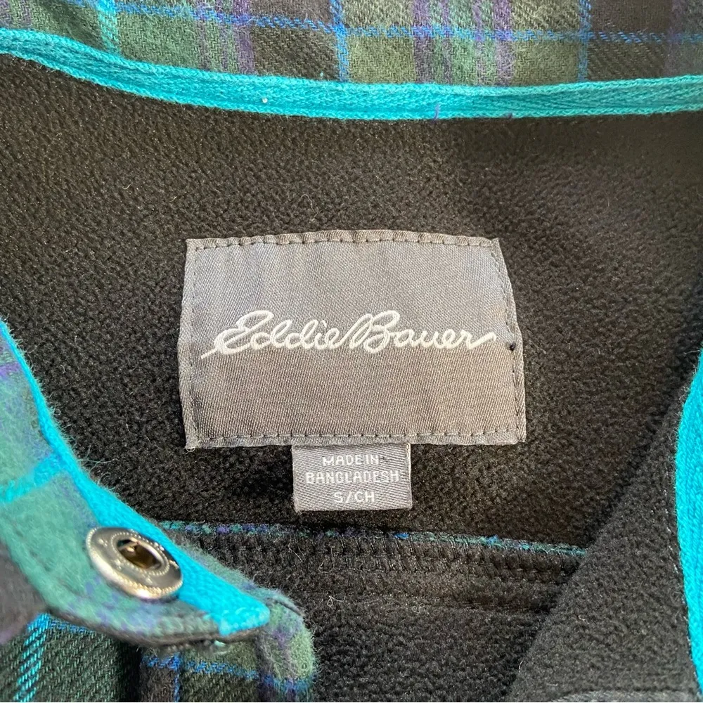 Eddie Bauer Plaid Flannel Fleece Lined Snap Jacket S Small Shacket - Image 5