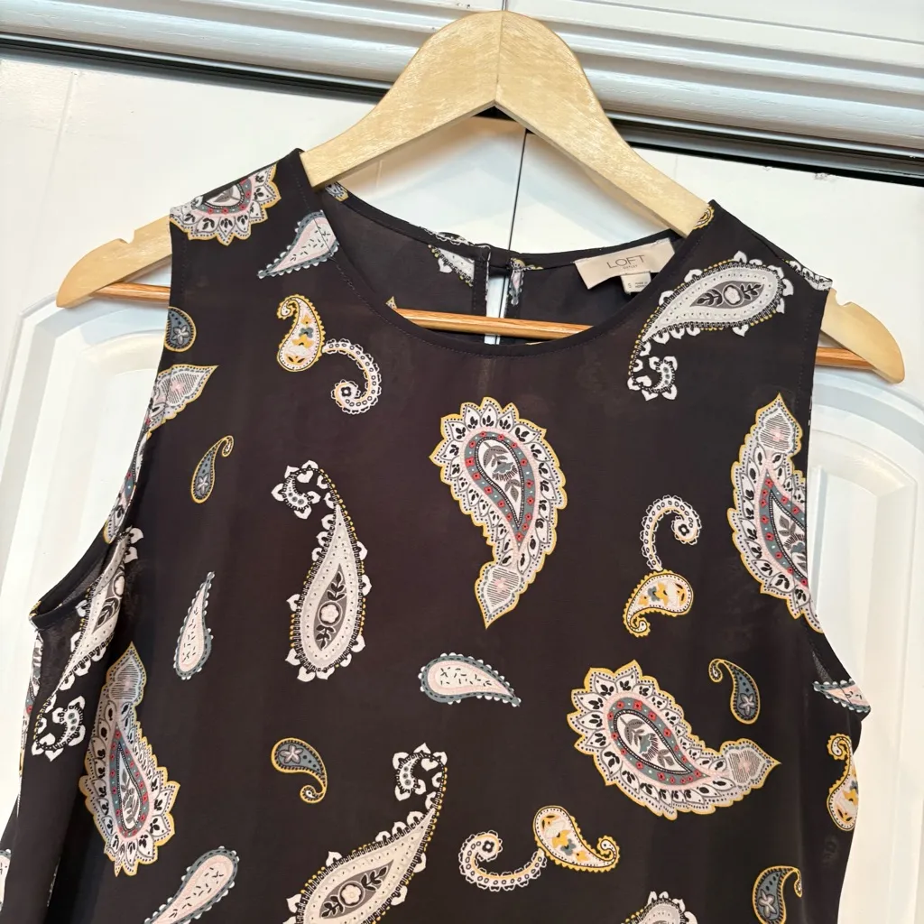 Loft Outlet Brownish/Gray Paisley Bow Back Detail Tank Top Size‎ Small - Image 3