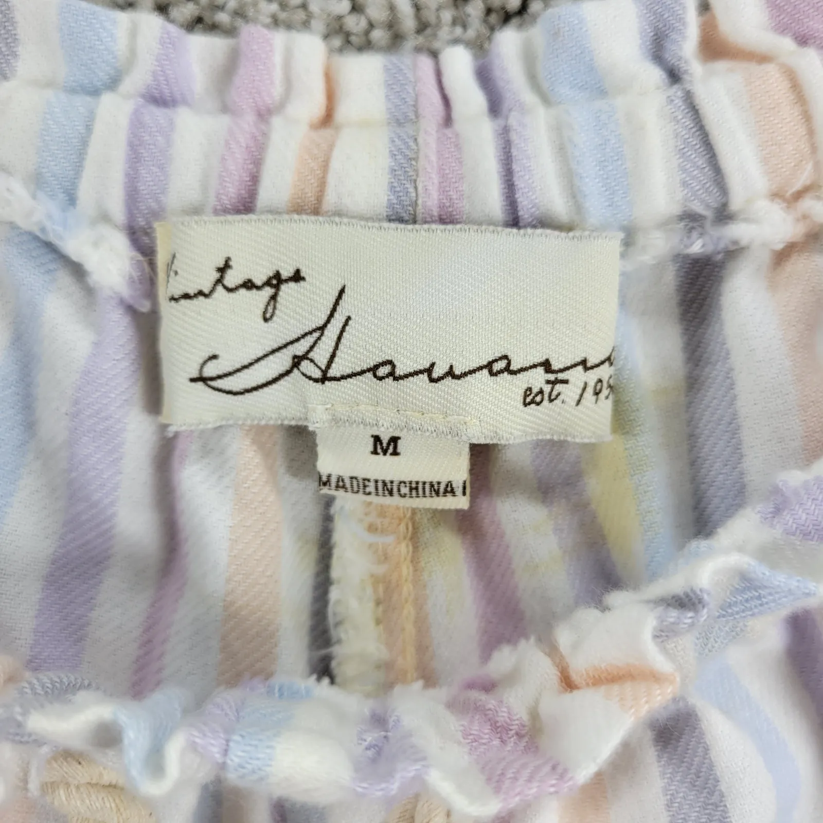 Vintage Havanna Pants M Pastel Stripe Cotton Wide Leg Drawstring Side Button White Size M - Image 10