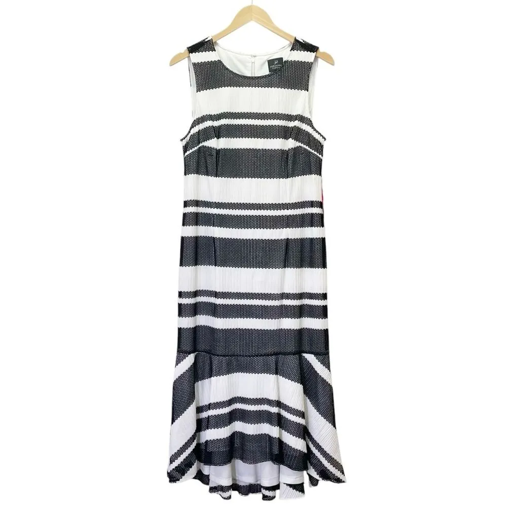 NWT Adrianna Papell Kang Kang Striped Trumpet Midi Dress Black & White Size 14 - Image 2