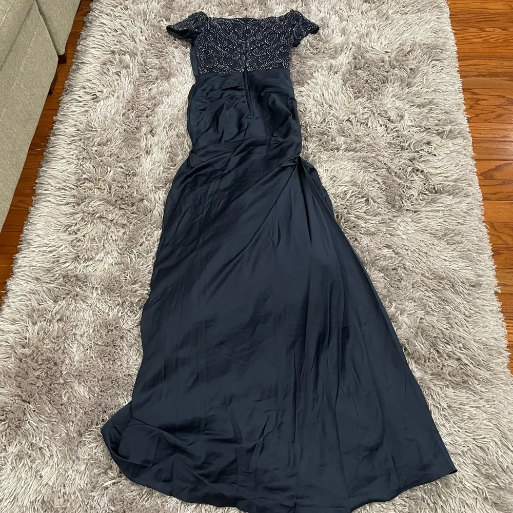 La Femme 25996 Navy Beaded Off the Shoulder Gown 0 - Image 6