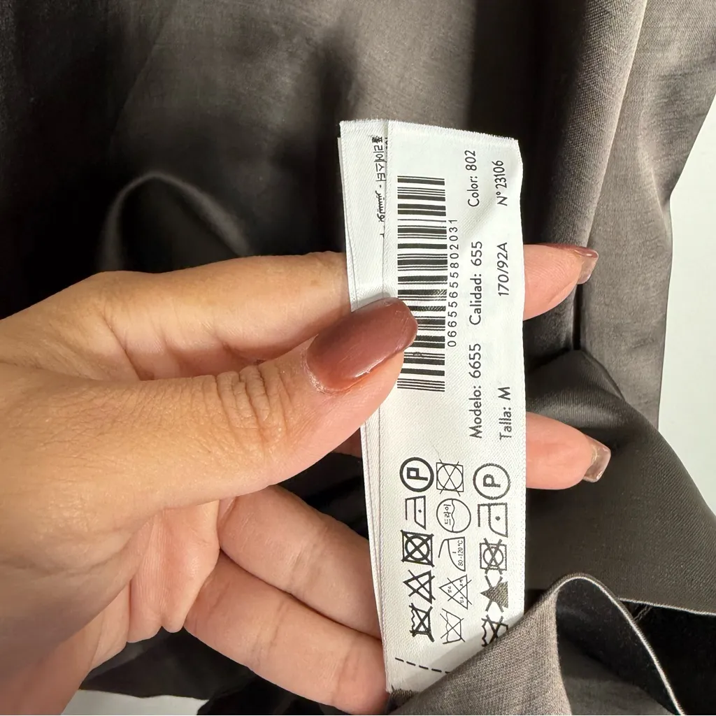 NWT Massimo Dutti Flowing Satin Mini Dress In Grey With Pockets Size Medium - Image 6