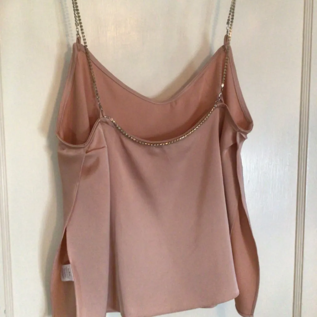 Lulu's Do It For the Glam Dusty Peach Satin Rhinestone Side Slit Cami size med - Image 9