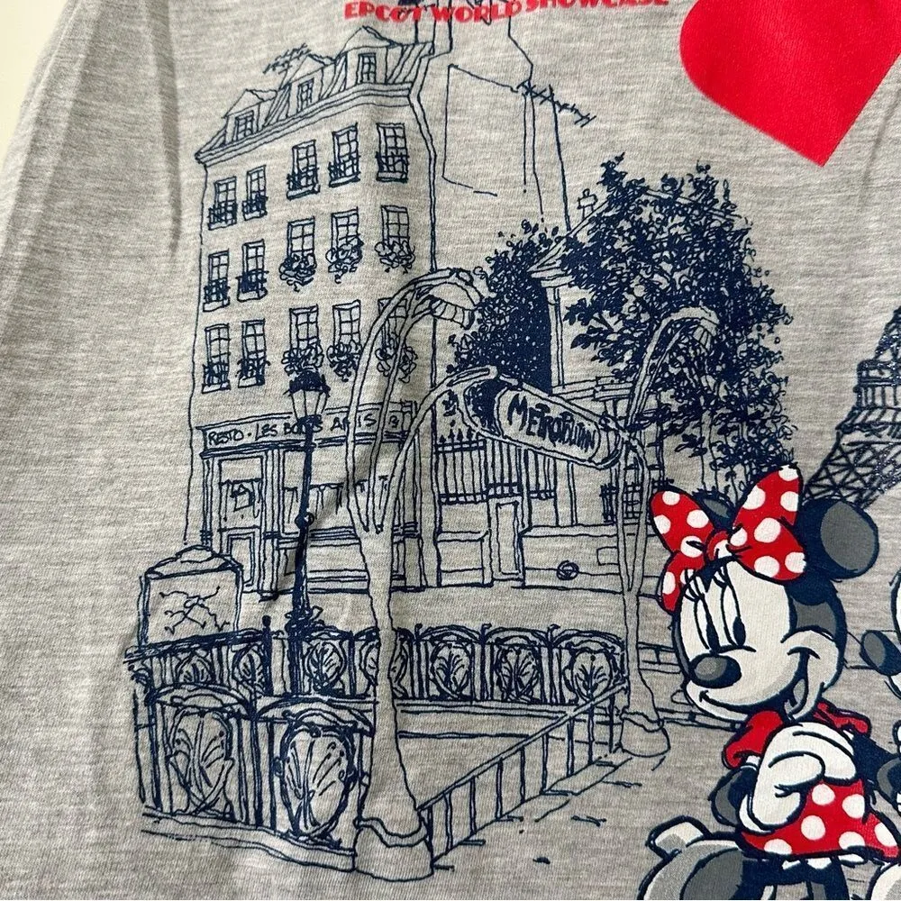 Disney Parks Paris Epcot World Showcase Mickey Minnie Mouse Gray Top Sz Large - Image 3