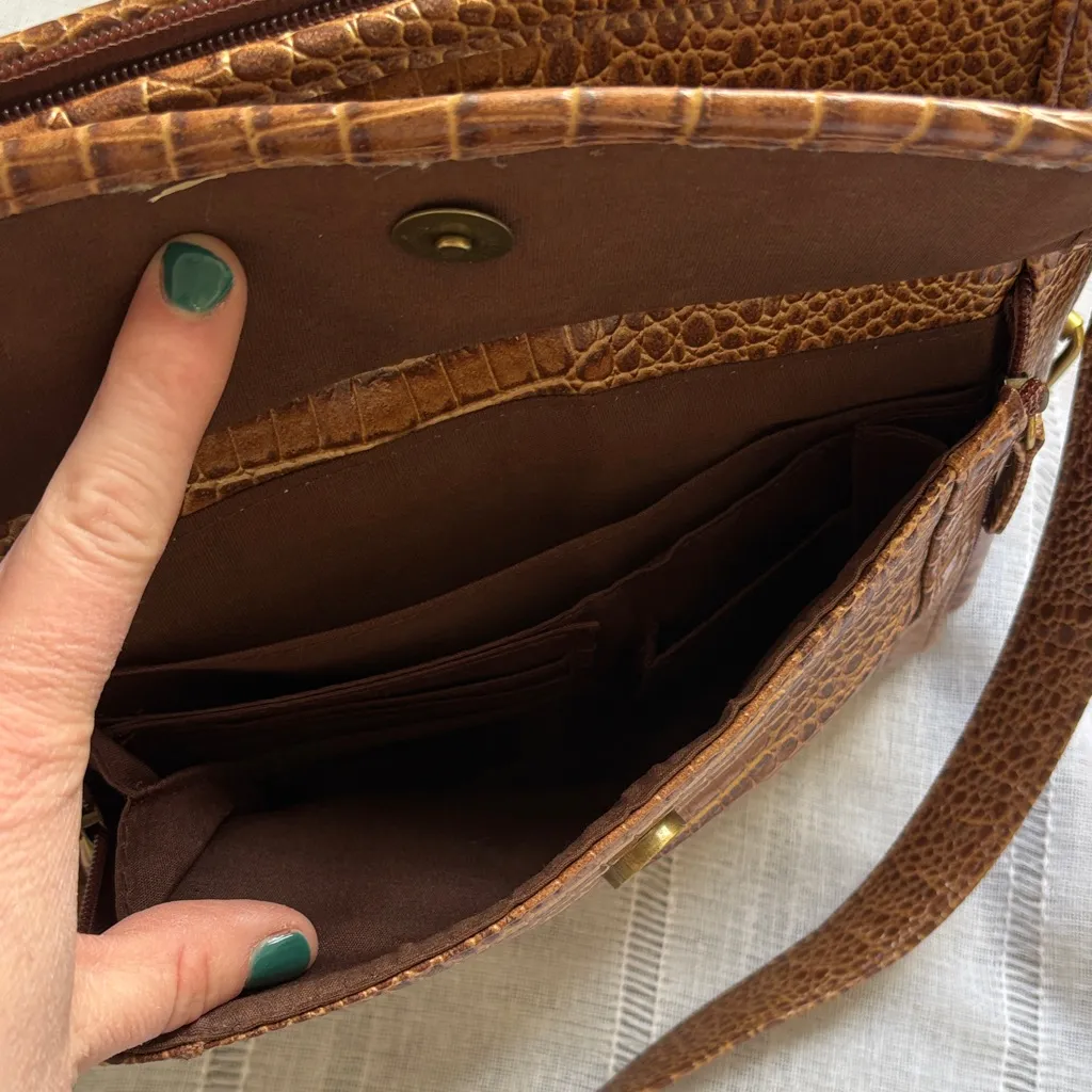 Coldwater Creek Sophia Brown Faux Crocodile Crossbody Bag - Image 10