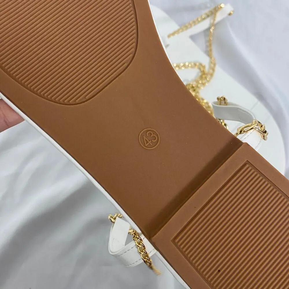 Greek Goddess White Clear Open Toe Gold Chain Lace Up Sandals US 12 / 12.5 - Image 5