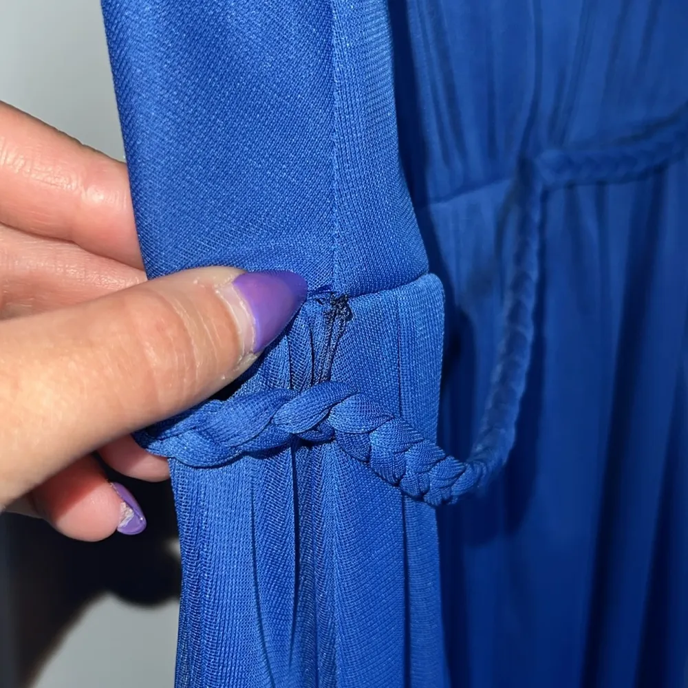 Azazie Royal Blue A-Line V-Neck Pleated Mesh Dress - Image 7