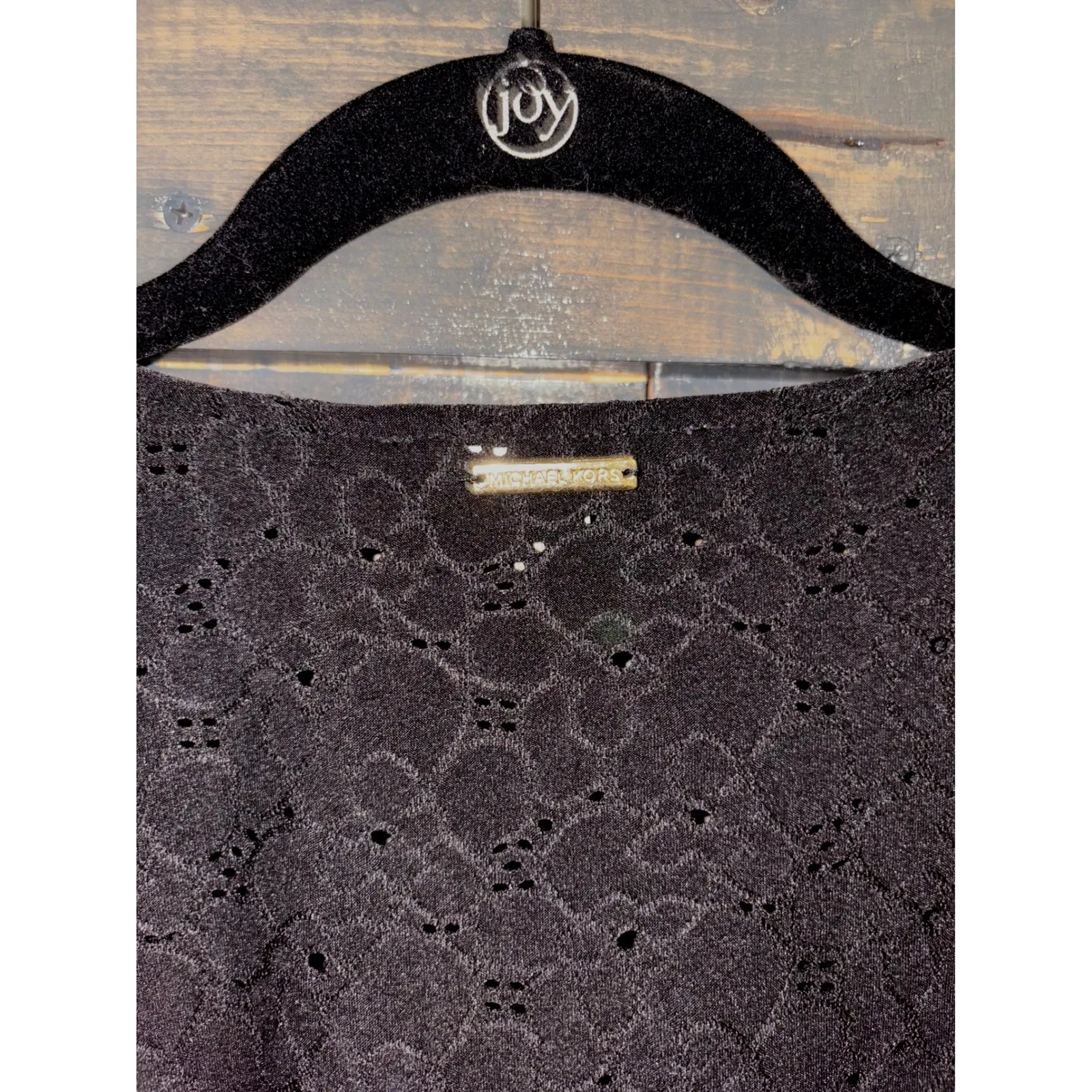 Michael‎ Kors Eyelet Top Ruffle Sleeve V-Neck Blouse Black Size L - Image 4