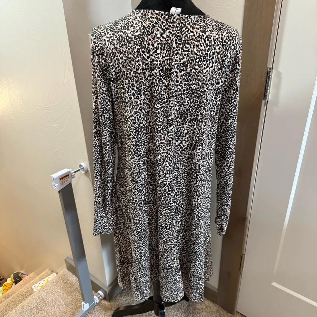 Old Navy Long Sleeve Stretchy Midi Dress Leopard Animal Print Black White L‎ - Image 5