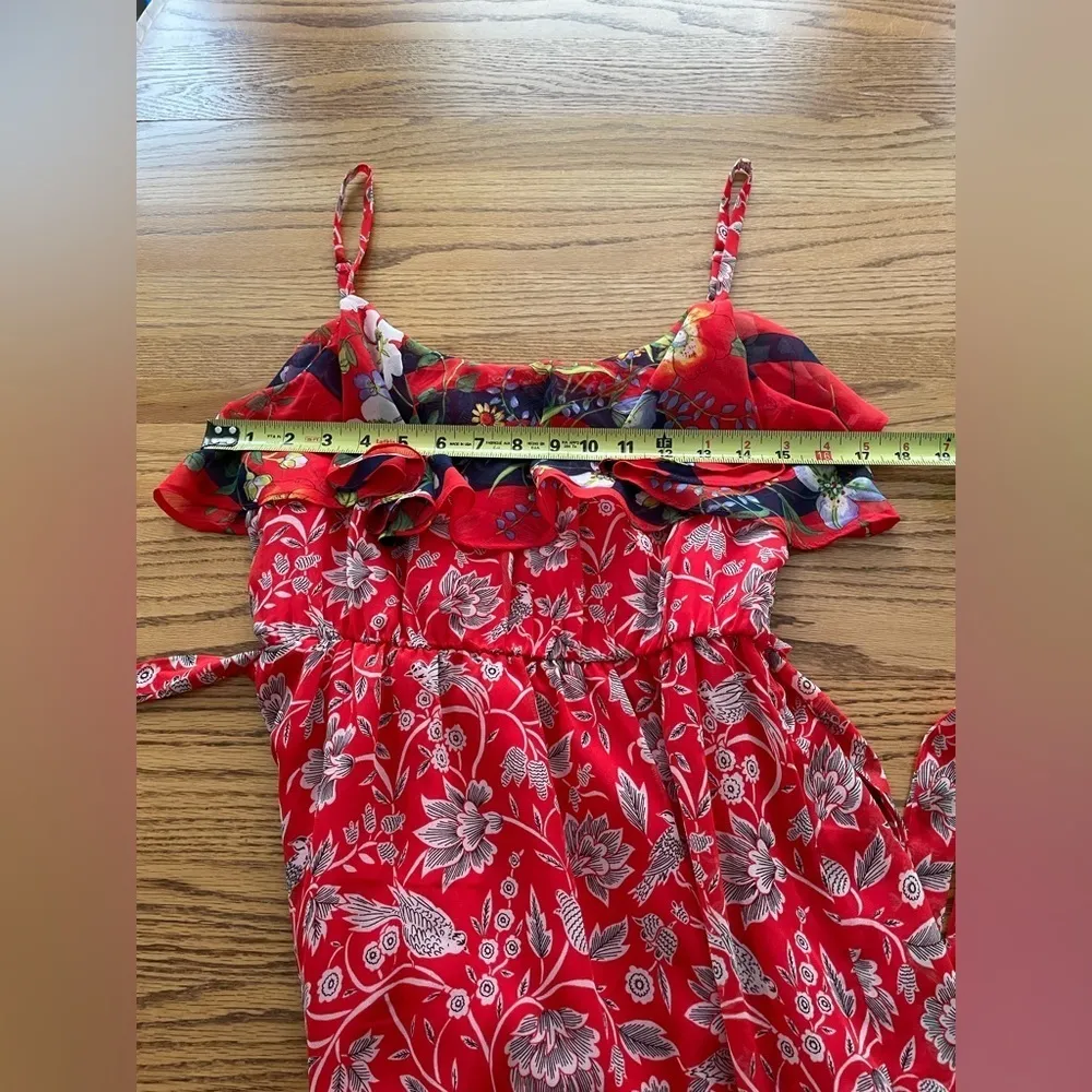 Anthropologi Boho Chic Floral Print Maxi Dress Red Black Spaghetti Strap XS - Image 12