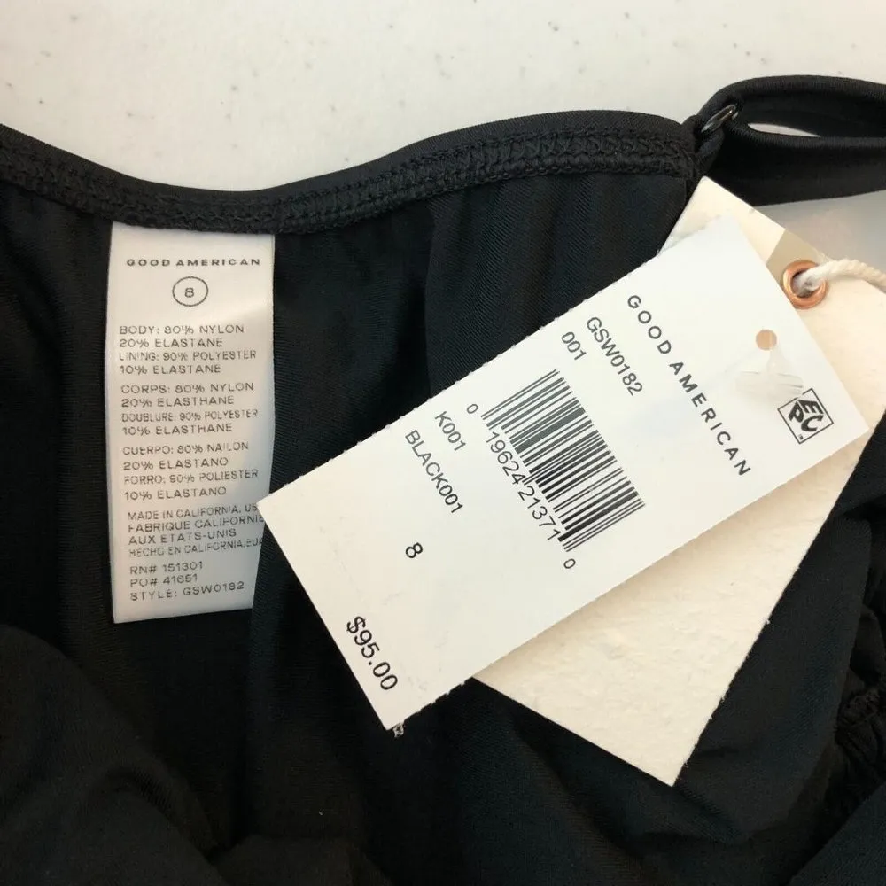 Good American Shine Cinch Plunging Cheeky One Piece Swimsuit Black 8 US 5XL - Image 3