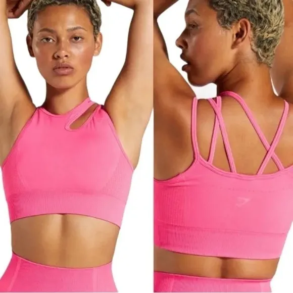Gymshark Fuchsia Pink Ultra Seamless strap high neck active Sports Bra top XS /S - Image 2